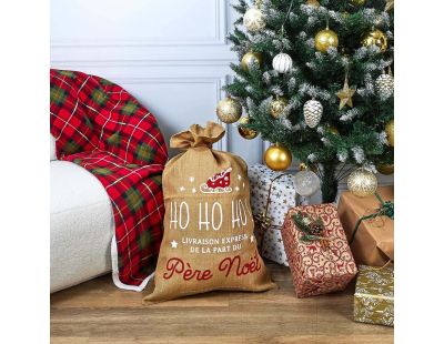 Sac à cadeaux de noel en toile de jute avec inscription (Ho ho ho)