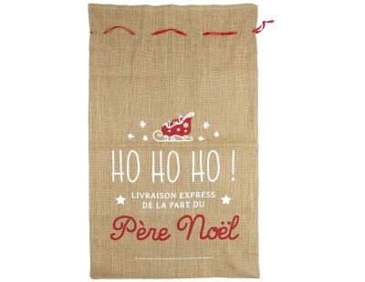 Sac à cadeaux de noel en toile de jute avec inscription (Ho ho ho)