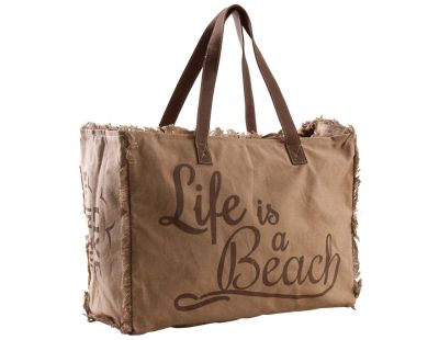 Sac en coton décor Life is a beach (Beige)