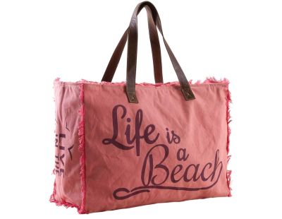 Sac en coton décor Life is a beach (Rose)