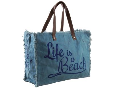 Sac en coton décor Life is a beach (Bleu)