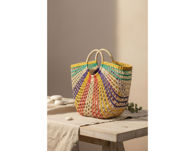 Sac demi-lune en jonc multicolore
