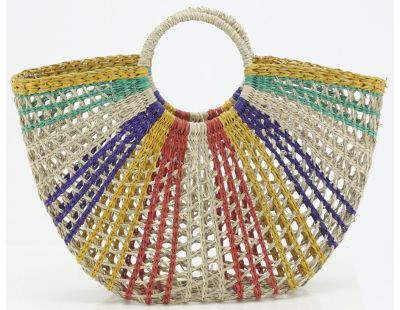 Sac demi-lune en jonc multicolore
