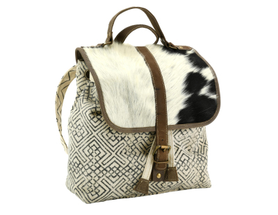 Sac à dos en coton et peau de vache Globe Trotteur