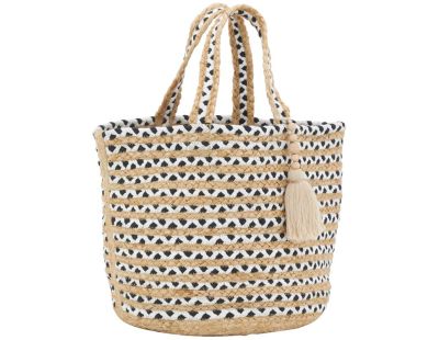 Sac en jute noir et blanc Indi avec pompon