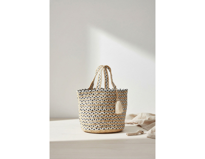 Sac en jute noir et blanc Indi avec pompon