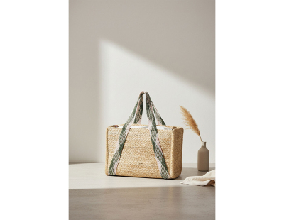 Sac en jute rectangulaire et poche en coton kaki