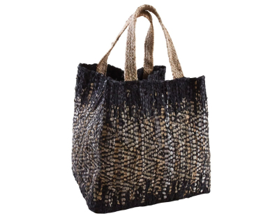 Sac de rangement en jute et cuir (Noir)