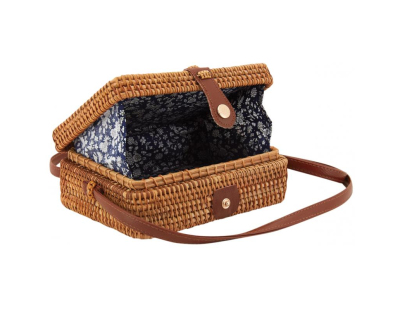 Sac rectangulaire en rotin piqué naturel