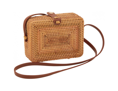 Sac rectangulaire en rotin piqué naturel