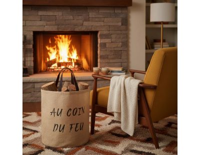 Sac rond en jute naturel plastifié (Au coin du feu)