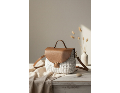 Sac en rotin laqué et cuir