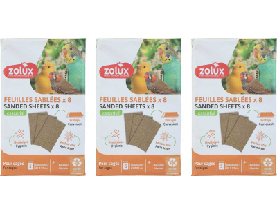 Sachet de feuilles sablées pour cage oiseaux domestiques (3 sachets de 8 feuilles de 36 x 21 cm)