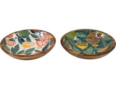 Saladier en manguier et émail Agrumes 40 cm (Lot de 2)