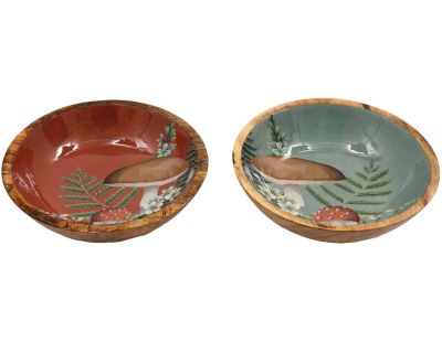 Saladier en manguier et émail Champignons (Lot de 2) (25 x 7 cm)