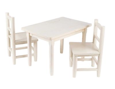 Salon enfant 1 table 2 chaises en pin blanchi