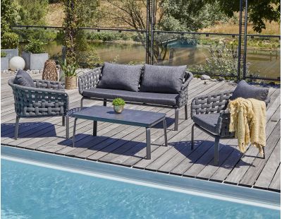 Salon bas de jardin 4 places en corde tissée et aluminium Camargue