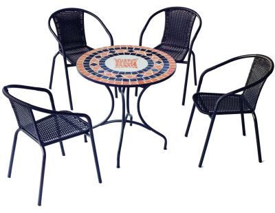 Salon de jardin en acier plateau mosaïque 4 personnes (Soria)