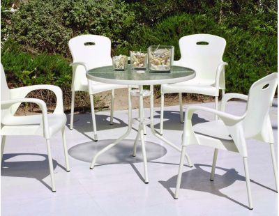 Salon de jardin en acier plateau en verre trempé (Almera)