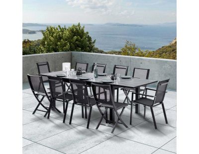 Salon de jardin en aluminium et HPL Star (Table + 6 fauteuils + 4 chaises)