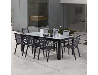 Salon de jardin en aluminium et HPL Star (Table + 8 fauteuils)