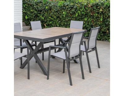 Salon de jardin en aluminium et céramique imitation bois Madrid (Anthracite)