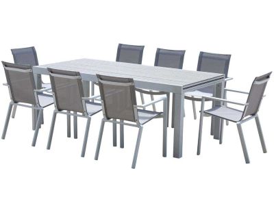 Salon de jardin en aluminium décor bois Tulum (Table + 8 fauteuils)