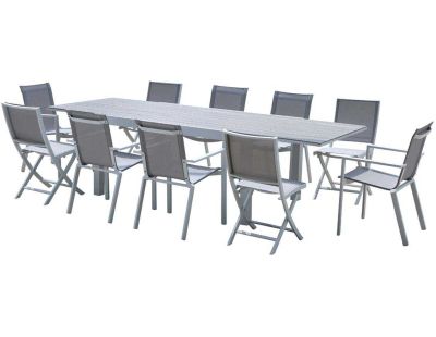 Salon de jardin en aluminium décor bois Tulum (Table + 6 fauteuils + 4 chaises)