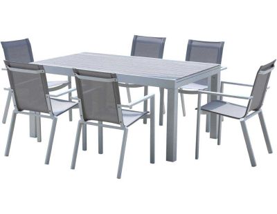 Salon de jardin en aluminium décor bois Tulum (Table + 6 fauteuils)