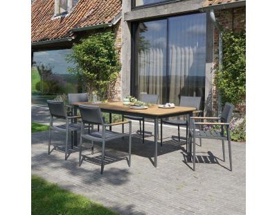 Salon de jardin en aluminium et teck 6 personnes Piana