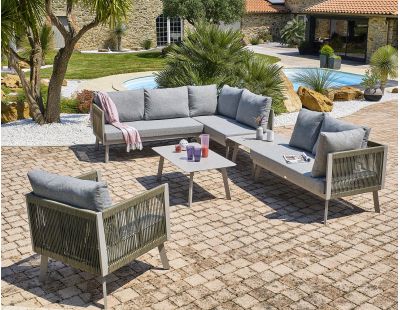 Salon de jardin d'angle 7 places en aluminium Manosque