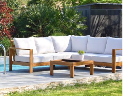 Salon de jardin d'angle 5 places en aluminium effet bois Majorque