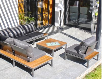 Salon de jardin d'angle 6 places en teck FSC et aluminium Nagano