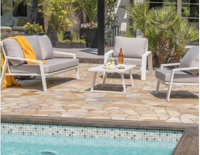 Salon de jardin bas 5 places en aluminium Ibiza (Blanc)