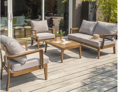 Salon de jardin bas 4 places en aluminium effet bois Portofino