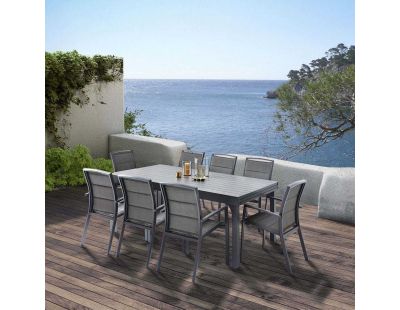 Salon de jardin design en aluminium anthracite 8 fauteuils Modulo