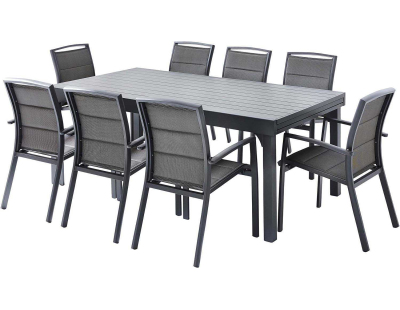 Salon de jardin design en aluminium anthracite 8 fauteuils Modulo