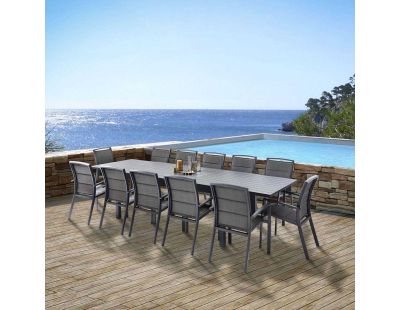Salon de jardin design en aluminium anthracite 12 fauteuils Modulo