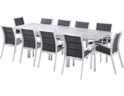 Salon de jardin design en aluminium blanc et bois 10 fauteuils Modulo