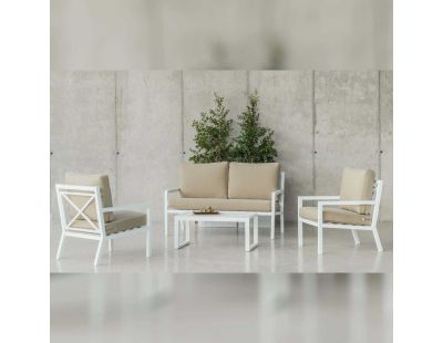 Salon de jardin détente en aluminium blanc 4 places Dounvil