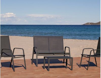 Salon de jardin détente en aluminium et textilène Avalon (Table basse en aluminium anthracite)