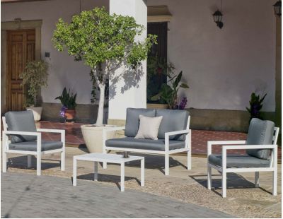 Salon de jardin détente  4 personnes Mandalay (Blanc)
