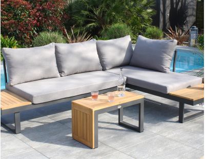 Salon de jardin modulable 4 places en bois d'acacia et aluminium Tokyo (Gris anthracite)