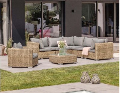 Salon de jardin bas CAPRI en corde tissée taupe et acier Anthracite 4  personnes DCB GARDEN