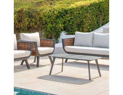 Salon de jardin sofa en aluminium et résine tressée Sudan (Anthracite et beige clair)