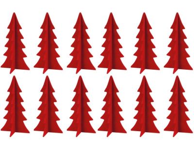 Sapins décoratifs en feutrine 20 cm (Lot de 12) (Rouge)