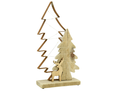 Sapins en métal et bois, guirlande led