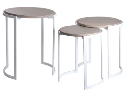 Sellettes rondes en métal et manguier (Lot de 3) (Blanc)