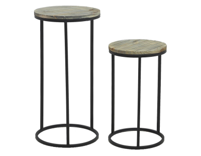 Sellettes en métal noir et pin (Lot de 2)