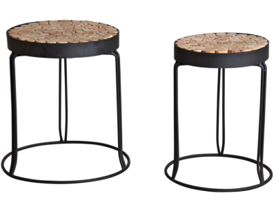 Sellettes rondes en métal et sapin (Lot de 2)